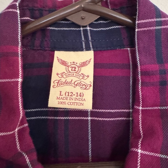 Set of 3 - Faded Glory Burgundy Plaid Shirt L Womens 12-14 - Picture 3 of 10